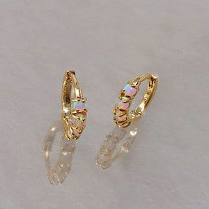 Tiny Opal Huggies, Gold Opal Hoops, Stacking Hoops, Stacking Earrings, Opal Earrings, Small Opal Hoops, Opal Earrings, Gold Huggies