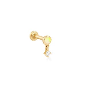14k Solid Gold Labret Piercing, Opal Helix Piercing, Dangly Solid Gold Flatback, Dangle Tragus Stud, Solid Gold Stud Earring, Diamond Labret