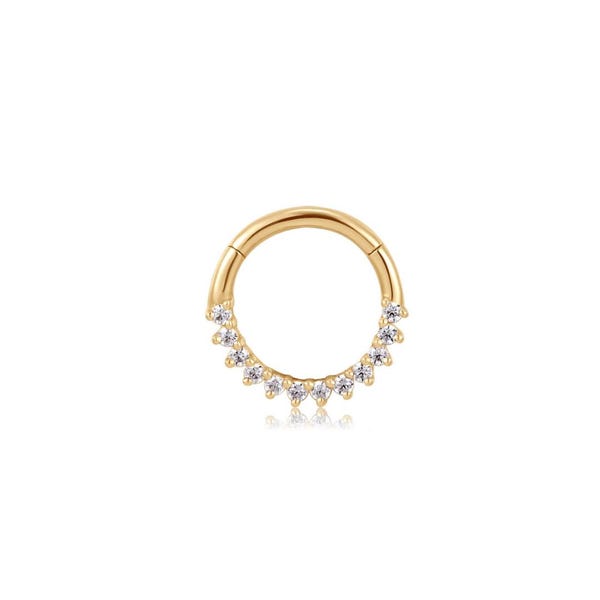 14k Solid Gold Diamond Daith Hoop, Real Gold Daith Piercing, Gold Septum Ring, Sparkly Daith Earring, Moissanite Hoop, Daith Clicker Hoop