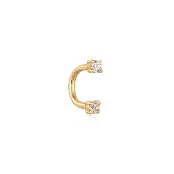 14k Solid Gold Diamond U Shape Huggie Hoop, Gold Ear Jacket, Diamond U-Hoop, Floating Diamond  Hoop, Real gold Open Hoop, Solid Gold Huggie
