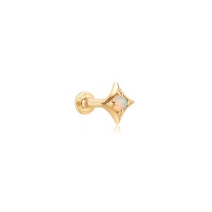 14k Solid Gold Opal Star Labret Stud, Opal Star Flatback, Genuine Opal Piercing Stud, Solid Gold Star Labret, Solid Gold Cartilage Stud