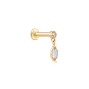 14k Solid Gold Opal Labret Piercing, Flat Back Cartilage Earring, Dangle Helix Stud, Solid Gold Earring, Dangly Tragus Stud, Opal Stud