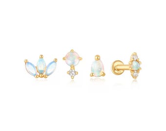 14k Solid Gold Labret Piercings, Opal Labret Piercing, Solid Gold Earrings, Opal Dainty Labret, Opal Helix Piercing, Hypoallergenic