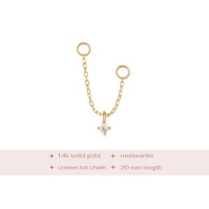 14k Solid Gold Diamond Connector Chain, Piercing Chain, Dangly Chain Earring Charm, Chain Connector, Dangle Diamond Connector Conch Chain