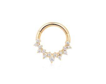 14k Solid Gold Diamond Daith Hoop, Real Diamond Daith Ring, Gold Daith Piercing, Diamond Septum Clicker, Solid Gold Septum Ring