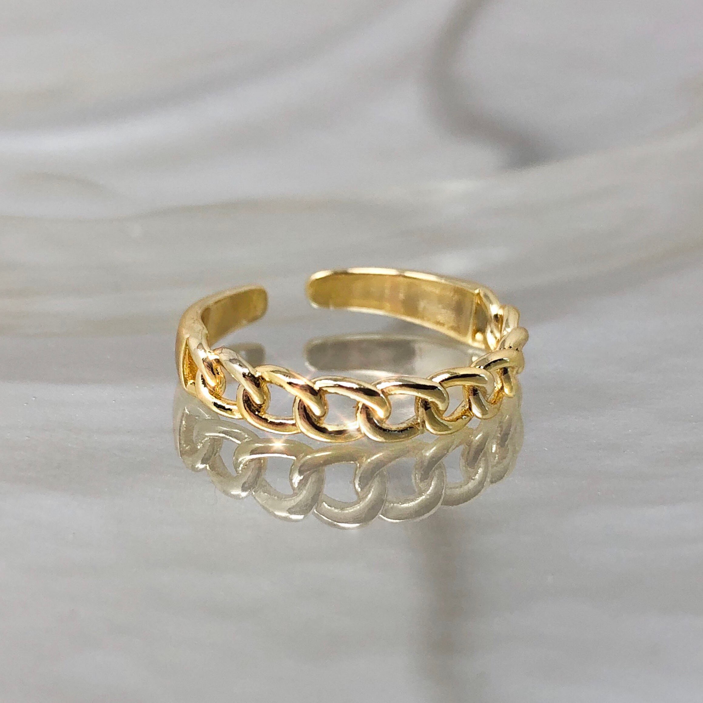 Gold Curb Chain Ring Gold Vermeil Chain 