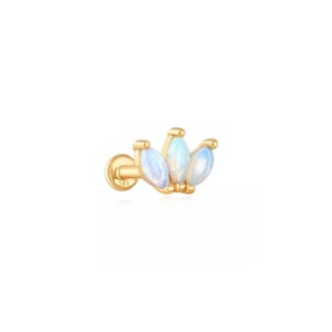 14k Solid Gold Labret Piercing, Opal Labret Earring, Marquise Helix Stud, Dainty Helix Earring, Opal Flat Back Stud, Gold Marquise Piercing