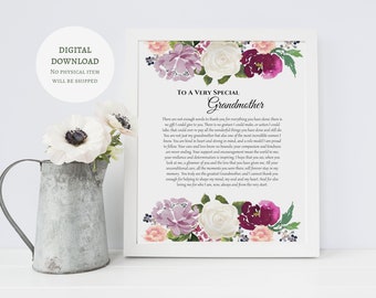 Printable Grandmother Poem - Letter to my Grandmother - Heartfelt Grandmother Gift - Grandmother Verse (DIGITAL DOWNLOAD)