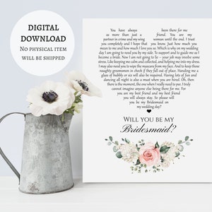 Digital Bridesmaid Print - Will You Be My Bridesmaid Gift - Bridal Party Gift - 8 x 10&quot; (DIGITAL DOWNLOAD)