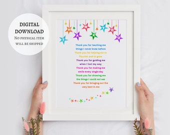 Printable Thank You Teacher Gift - End of Term Gift - Teacher Poem Print (DIGITAL DOWNLOAD)