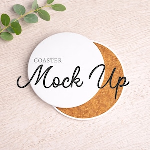 Round Ceramic Coaster Mock Up | Cork Base Coaster Design Mockup