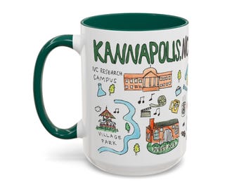 Green Kannapolis NC Illustrated Map Mug | Ceramic Coffee Cup 15oz
