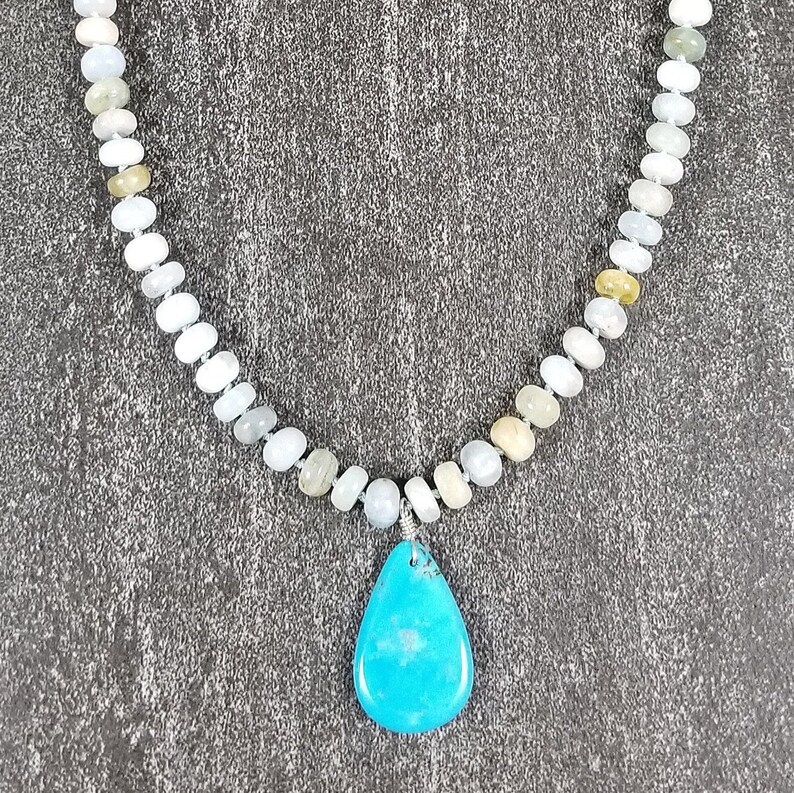 Turquoise Teardrop on Aquamarine Necklace