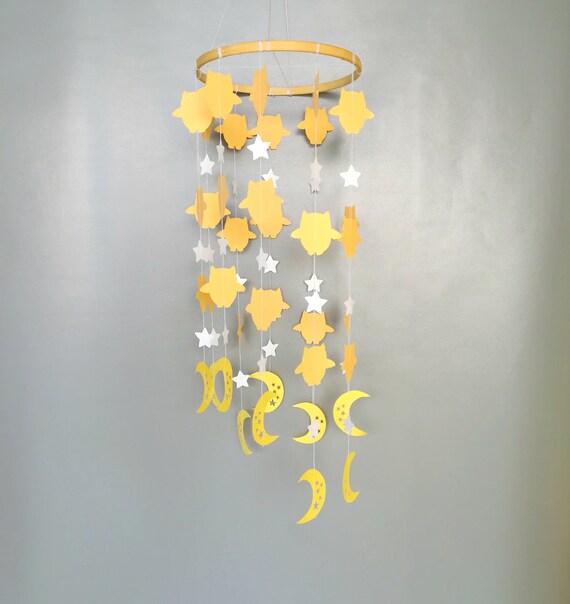 Owl Stars Moon Baby Mobile Nursery Hanging Mobile Paper Etsy
