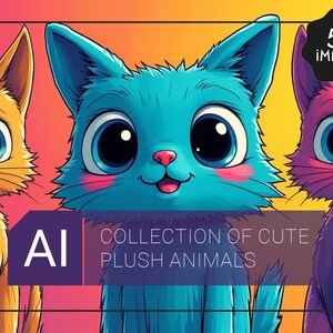 Cute Plush Animals SET | Cartoon Character Images, AI Art, Digital Download, Printable Wall Art, Digital Art, Animals Painting