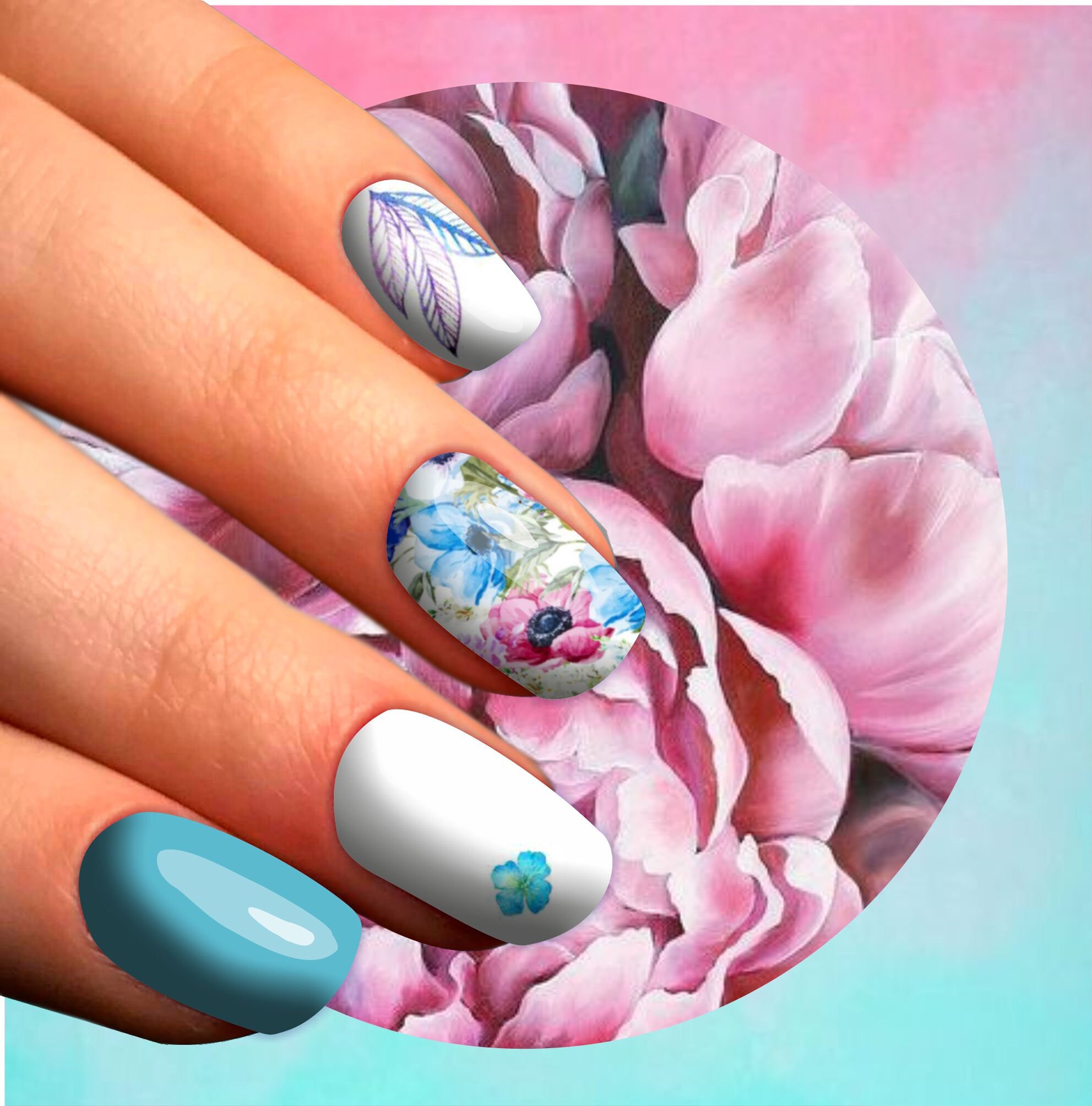 Flowers Water Nail Stickers for Your Nail Art Designs N18 Etsy