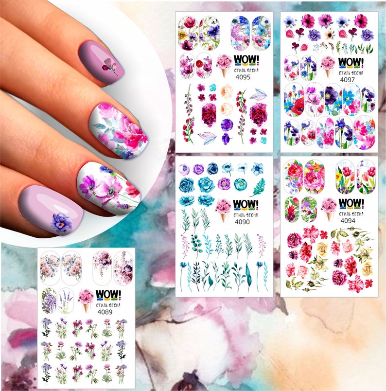 Flowers Water Nail Stickers for Your Nail Art Designs N18 Etsy