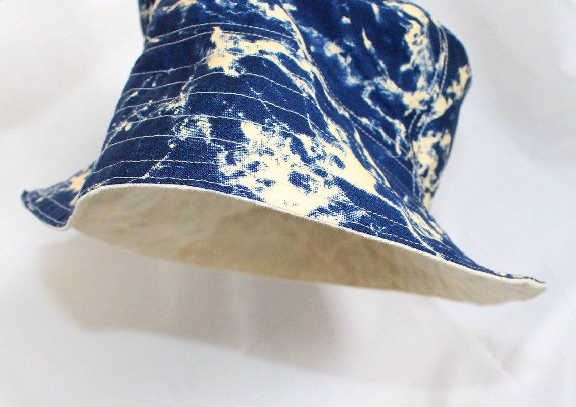 Handmade Bucket Hat Reversible Blue Cream Denim Print 100 Etsy