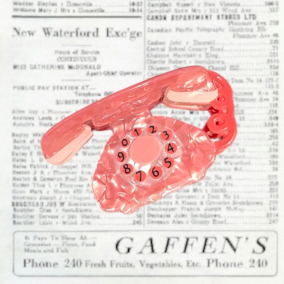 Pink Vintage Telephone Novelty Hair Claw Clip