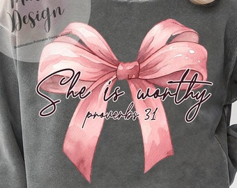 She is Worthy Bow png, christelijke strik png, schattige christelijke flirt png, girly geloof shirtideeën, trendy christelijk shirt png, religieus png