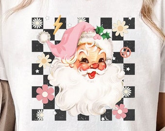 Sublimation du père Noël à carreaux en PNG, sublimation de pull père Noël rétro, père Noël rétro Png, père Noël rétro joyeux Noël Png