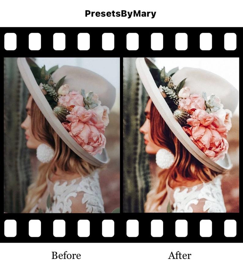 May include: A side profile of a person wearing a large white hat with pink flowers and greenery. The hat is tilted to the side and the person is looking off to the side. The background is a blurred image of a cactus.