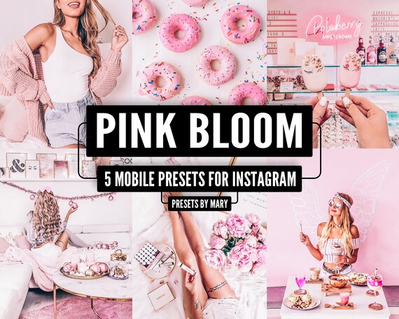 5 Mobile Lightroom Presets - Pink presets, Blogger presets, Instagram presets, Lightroom Mobile Presets, Photo filter, PINK BLOOM Filters