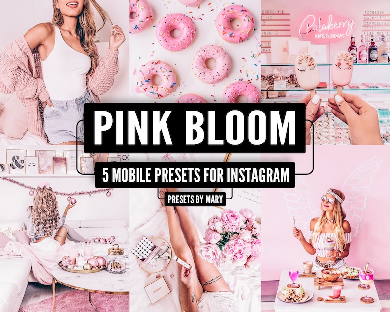 5 Mobile Lightroom Presets - Pink presets, Blogger presets, Instagram presets, Lightroom Mobile Presets, Photo filter, PINK BLOOM Filters image 1