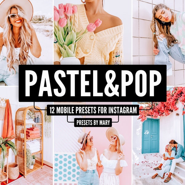 12 Mobile Lightroom Presets PASTEL and POP / Summer, Bright and Airy , Creamy Presets, Clean Lifestyle Travel Instagram preset filters