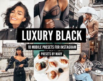 10 préréglages Lightroom mobiles / Noir de luxe / Filtres prédéfinis pour blogueur Instagram, préréglages d'influence, édition de style de vie vsco mobile