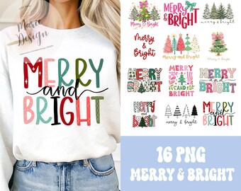 Merry and Bright PNG, Merry Christmas Bundle, Christmas Sweatshirt PNG, Merry Christmas Designs for Sublimation, Christmas Quotes PNG Bundle