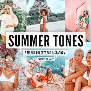 5 Summer Tones Mobile Lightroom Presets, Vibrant Summer, Natural Photo Editing, Aesthetic Instagram Photo Filters, Colorful Preset Beach Tan