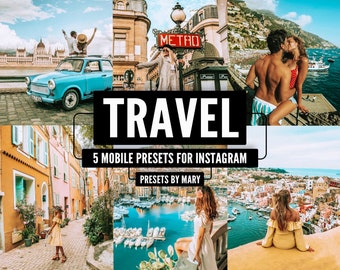 5 préréglages Mobile Lightroom TRAVEL Blogger, Vibrant Instagram Bright Colorful Summer Photo Editing Iphone Android preset