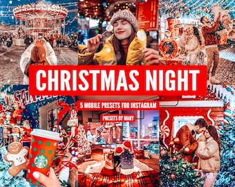 5 Mobile Lightroom Presets - Christmas Night, Instagram presets, Blogger presets, Lightroom mobile preset, Winter presets, New Year filter