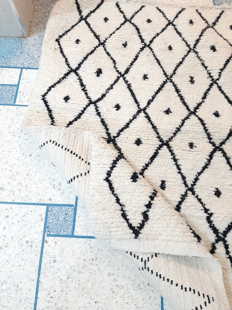 Black and White Moroccan Rug With Black Dots. Berber Moroccan Etsy