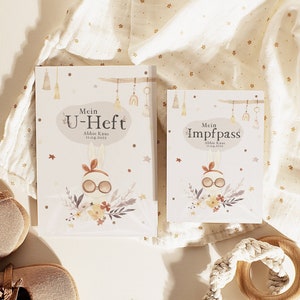 U-Heft Impfpass Set Hülle "Boho Pampas Hase" Impfpasshülle U-Hefthülle Baby Kinder Hase