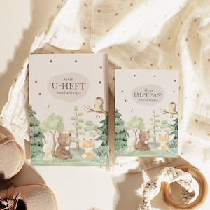 U-Heft Impfpass Set Hülle "Waldtiere" Impfpasshülle U-Hefthülle Baby Kinder Unisex Bär Fuchs Hase