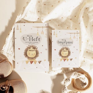 U-Heft Impfpass Set Hülle "Boho Pampas Löwe" Impfpasshülle U-Hefthülle Baby Kinder Löwe