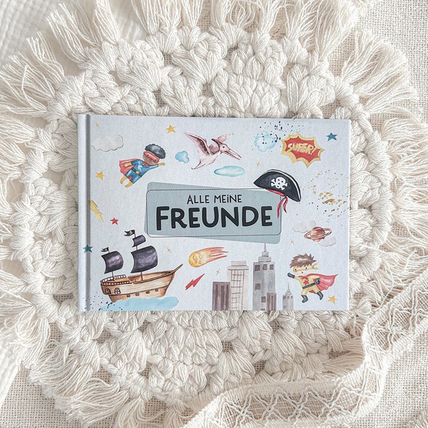 Freundebuch "Coole Freunde" Kindergarten Schule Dino Superhelden Piraten Weltraum Space Erinnerungsbuch Kindergartenfreundebuch