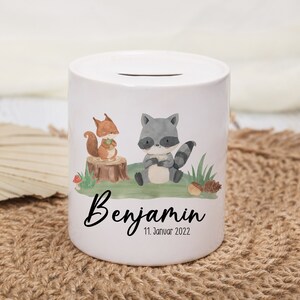 Money box PERSONALIZED badger squirrel forest animals piggy bank gift birth birthday kindergarten