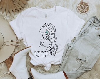Stay Wild Graphic Tee, Western wear, Country girl t-shirt, Country concert, Wild women, Turquoise, Country music T-shirt, western shirt