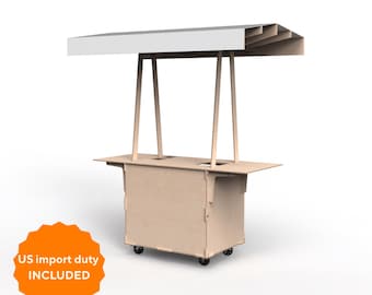 Mobile Coffee Cart with Fabric Roof – Portable Barista Stand with Sun Cover
