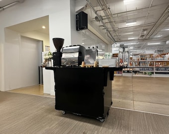 Customizable Black Mobile Coffee Cart – Compact, Flat-Pack, and Built for Events