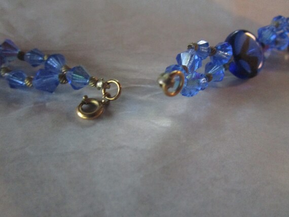 Vintage Retro Blue Cut Crystal & Art Glass Beaded… - image 3