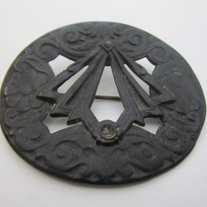 Antique Art Deco Large Black Painted Brass Brooch