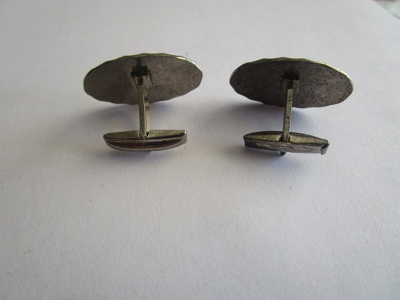 Boutons De Manchette Vintage - Ton Argenté - Motif Déco Monogramme GHN - Occasion
