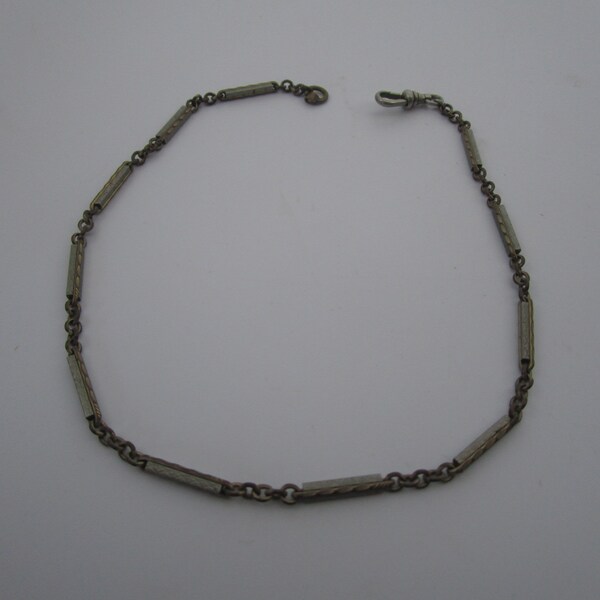 Antique White Gold Filled Numium Embossed Pocket Watch Chain