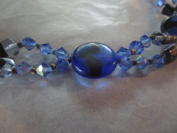 Vintage Retro Blue Cut Crystal & Art Glass Beaded… - image 2