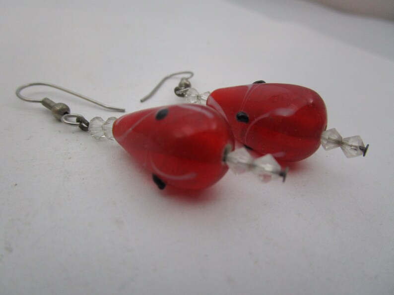 Vintage Fun Art Glass /& Beaded Dangle Teardrop Earrings