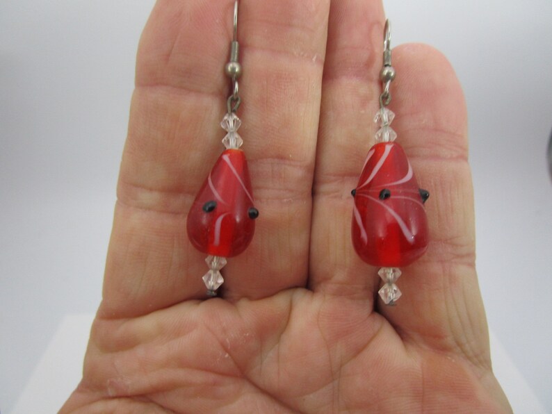 Vintage Fun Art Glass /& Beaded Dangle Teardrop Earrings